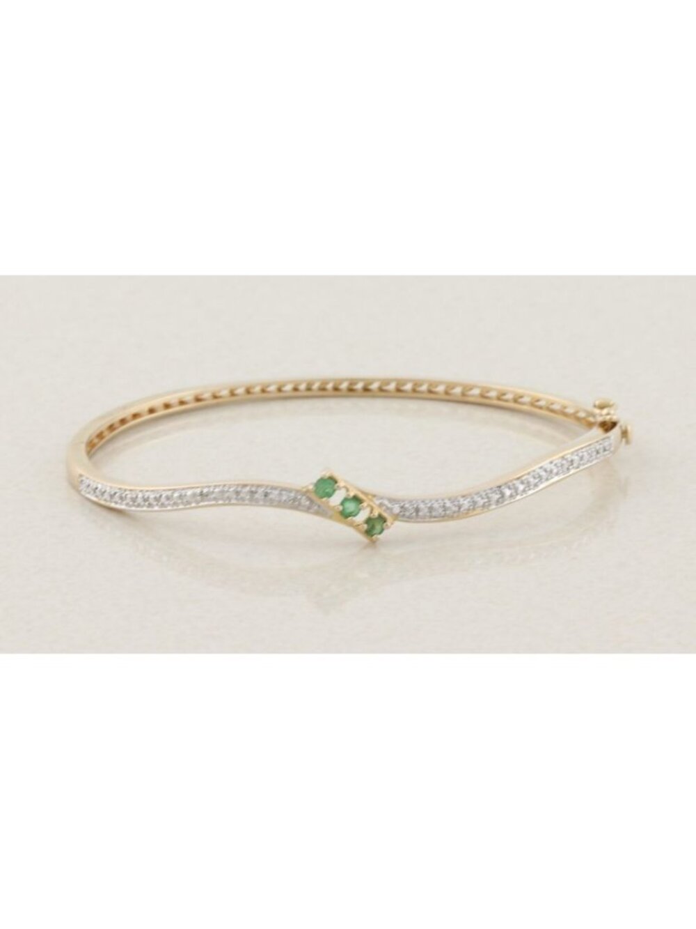 18k Gold Over Sterling Silver Natural Emerald Bangle Bracelet 7" inch - Picture 1 of 6